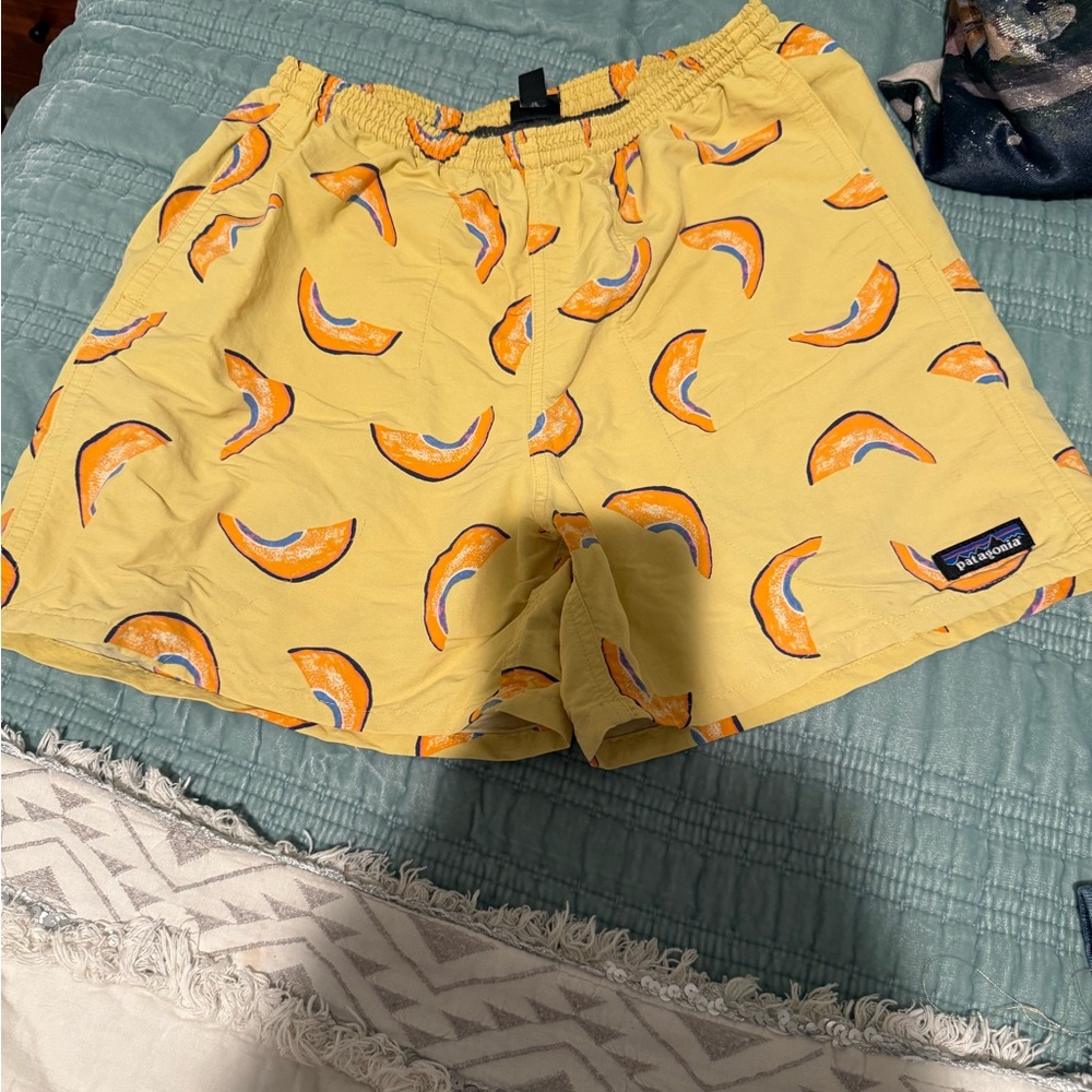 Patagonia Men’s Yellow Baggies with canteloupe